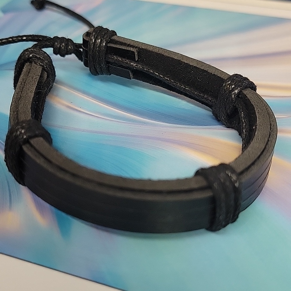 Black Leather 7" Bracelet Adjustable